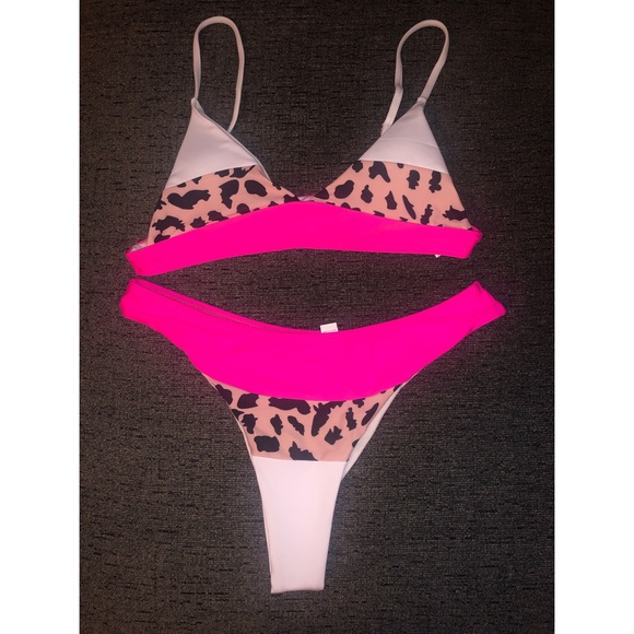 pink and white cheetah bikini